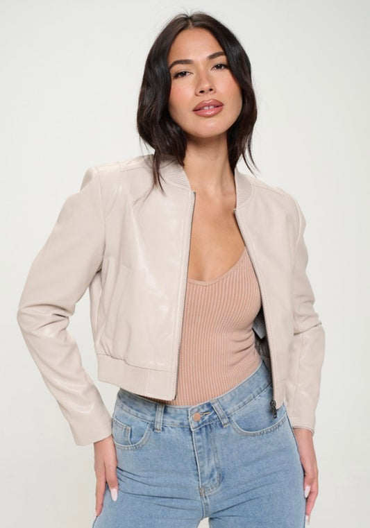 Cream Minimalistic Bomber Jacket