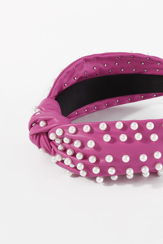 Fuchsia Faux Leather Knot Headband