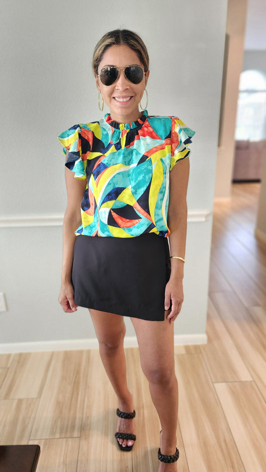 Abstract  Print Flowy Sleeve top