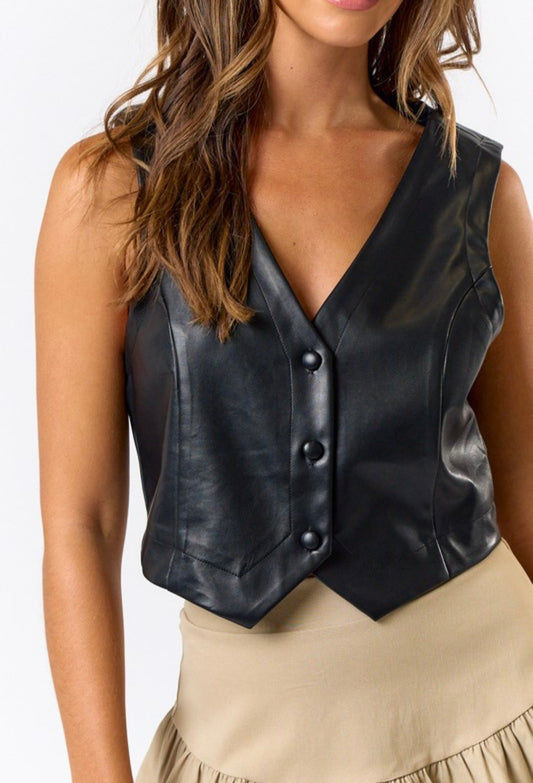 Black Faux Leather Vest