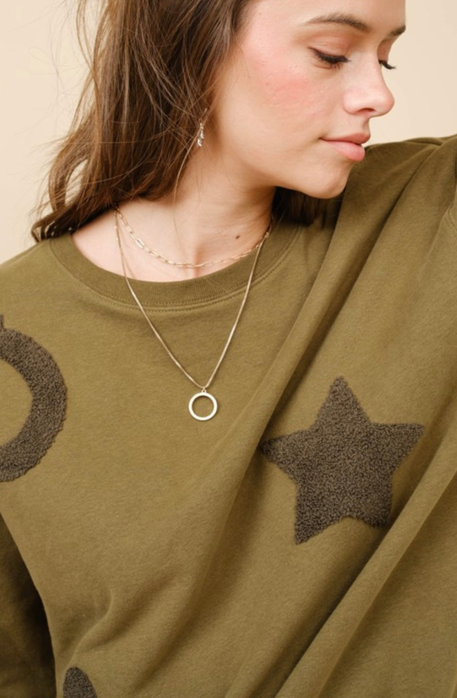 Olive Western texture patchwork sweatshirt