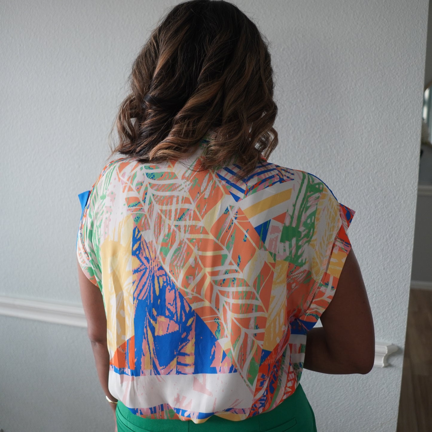 Printed Woven Top With V-Neckline