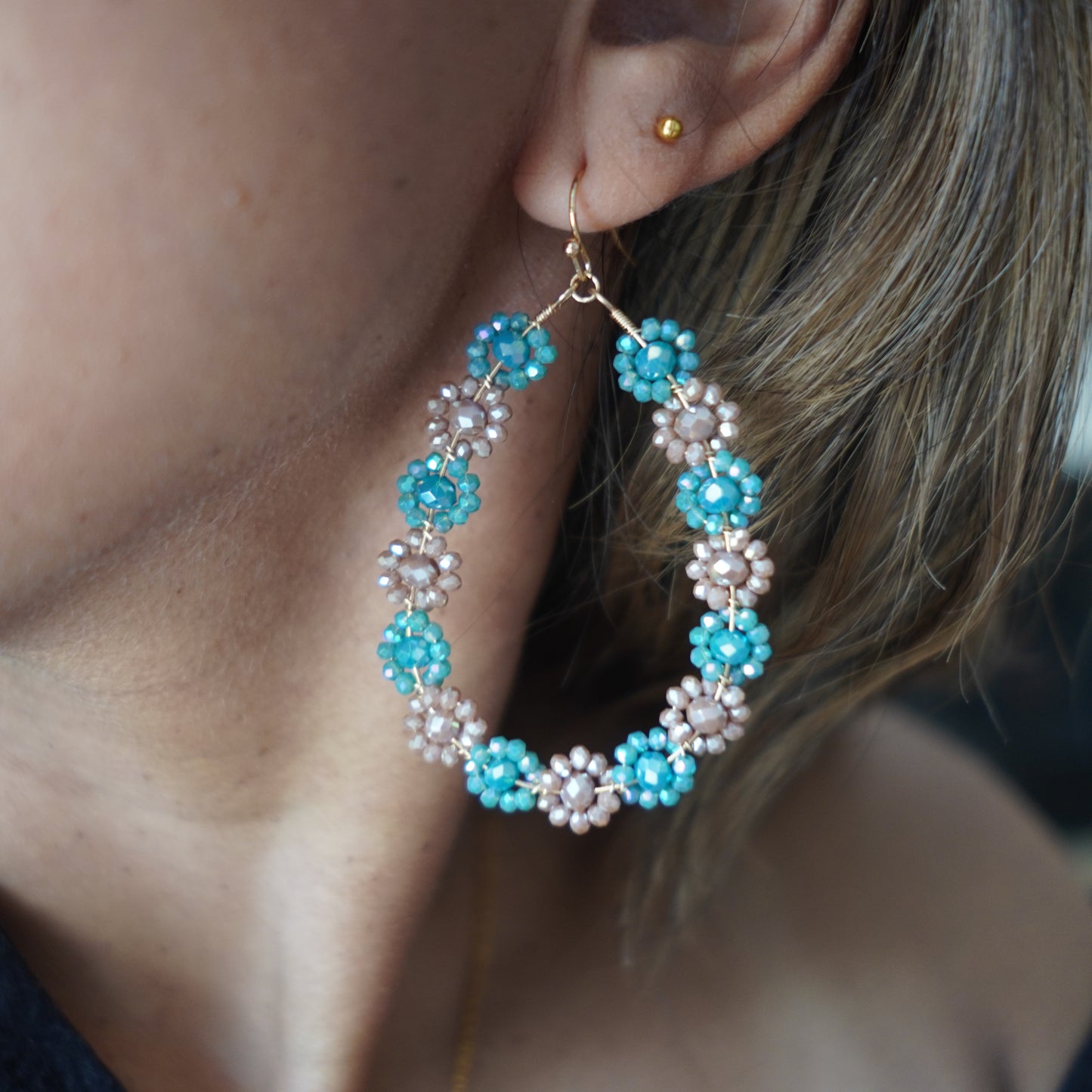 Fall Flower Beaded Statement Earrings