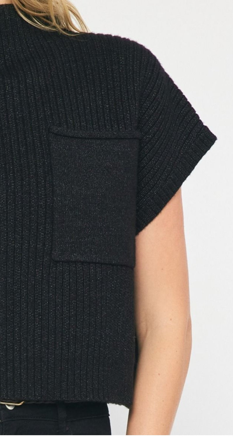 Black Solid Knitted Mock Neck Sweater