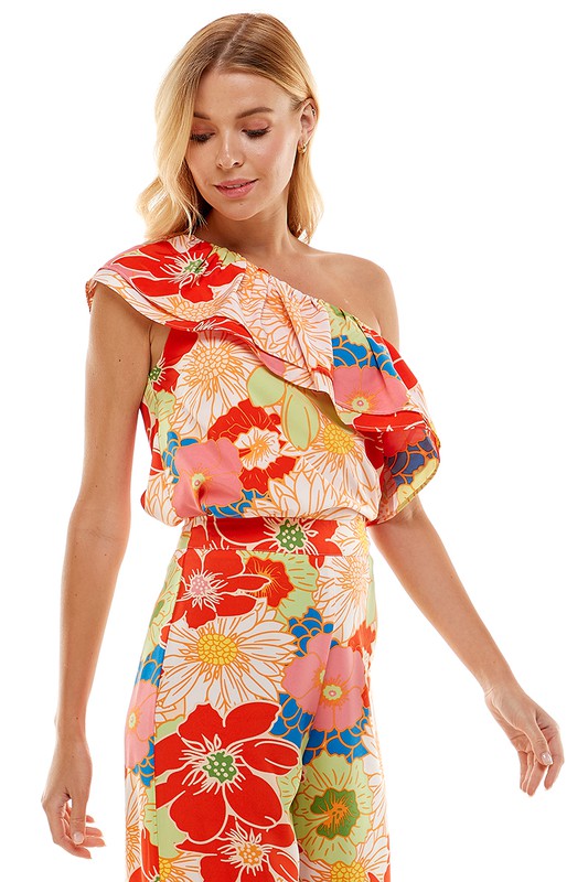 Floral Print One Shoulder Top