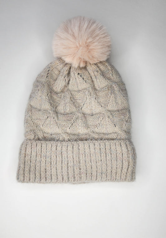 Oatmeal Colored Beanie With Warm Fleece Lined