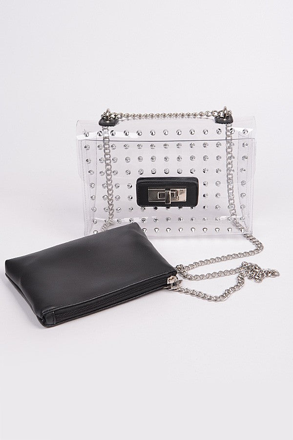 Studded Clear Clutch With Coin Wallet