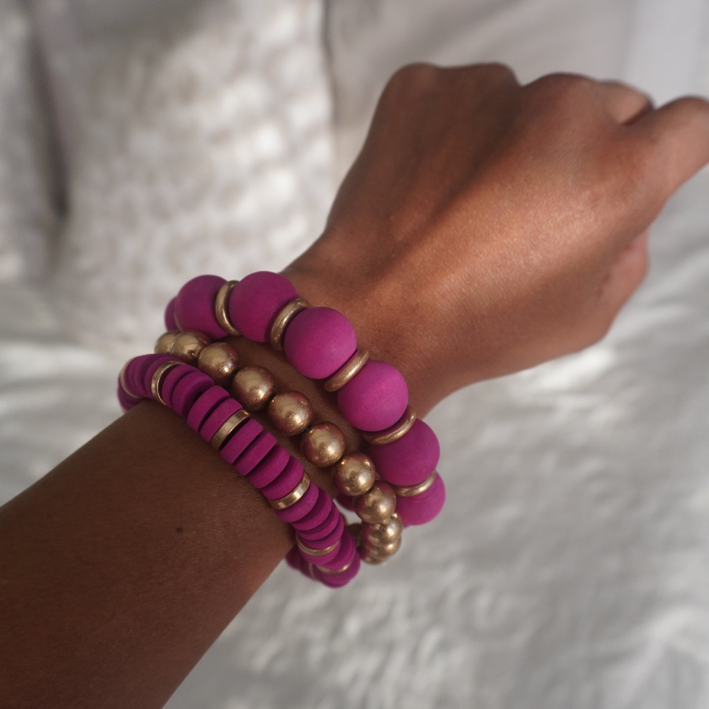 Fuchsia And Gold Statement Bracelets