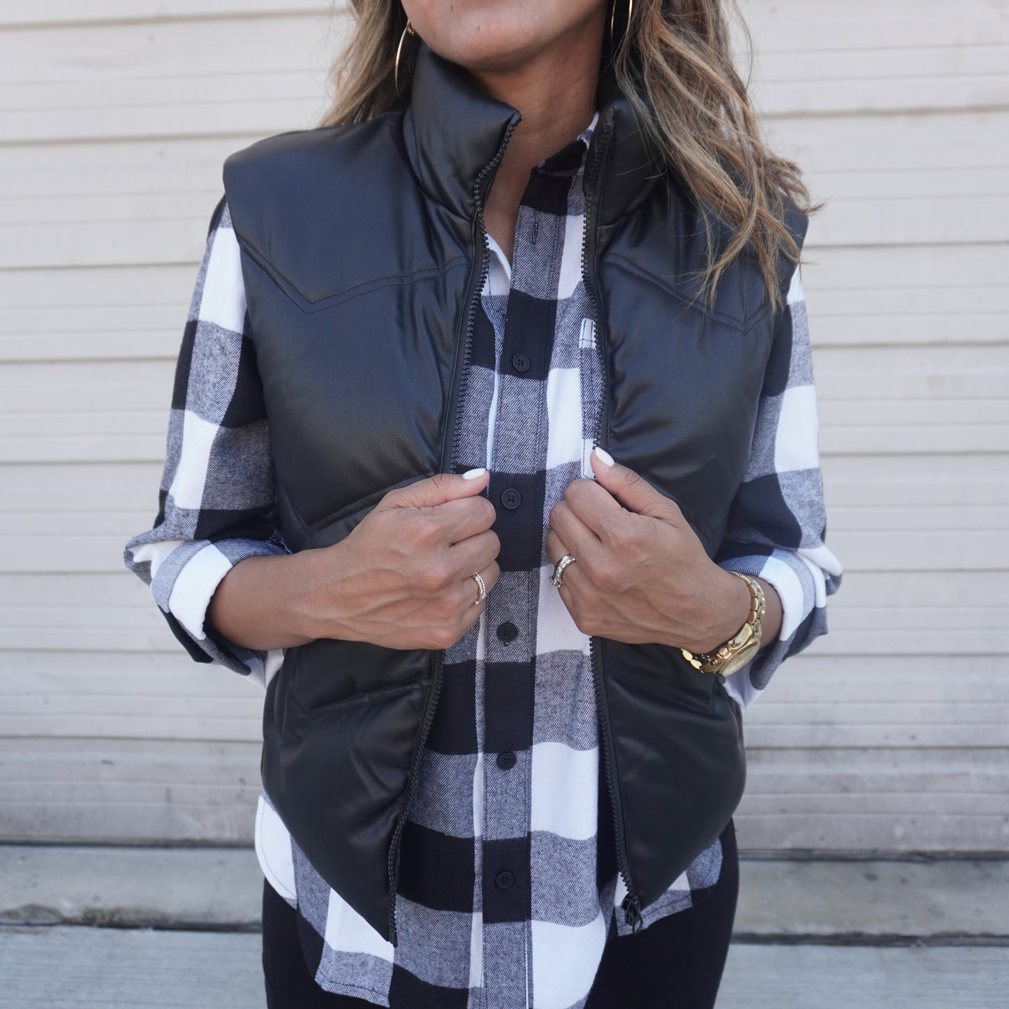 Black Chevron Faux Leather Vest