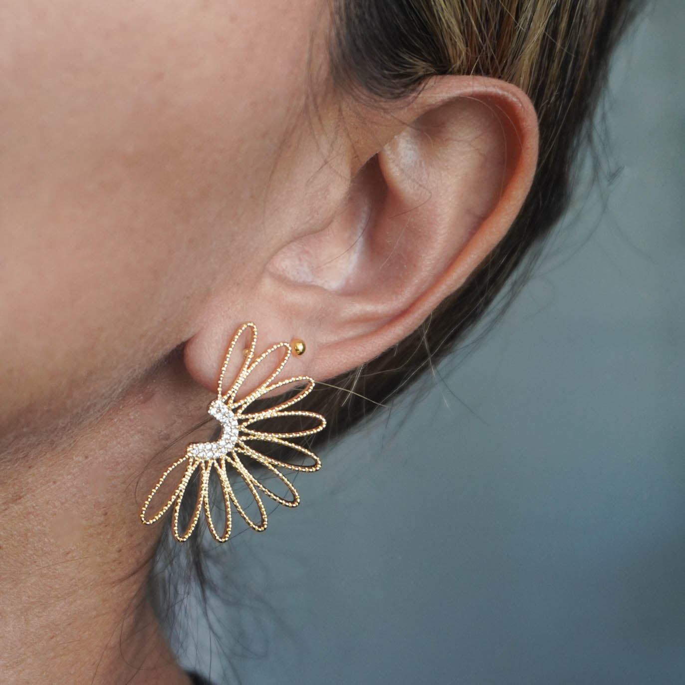 Gold Happy Flower Statement Earrings