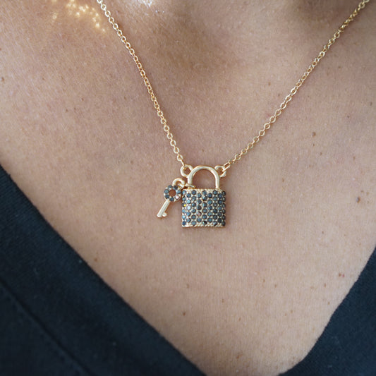 Gold Lock Charm Necklace