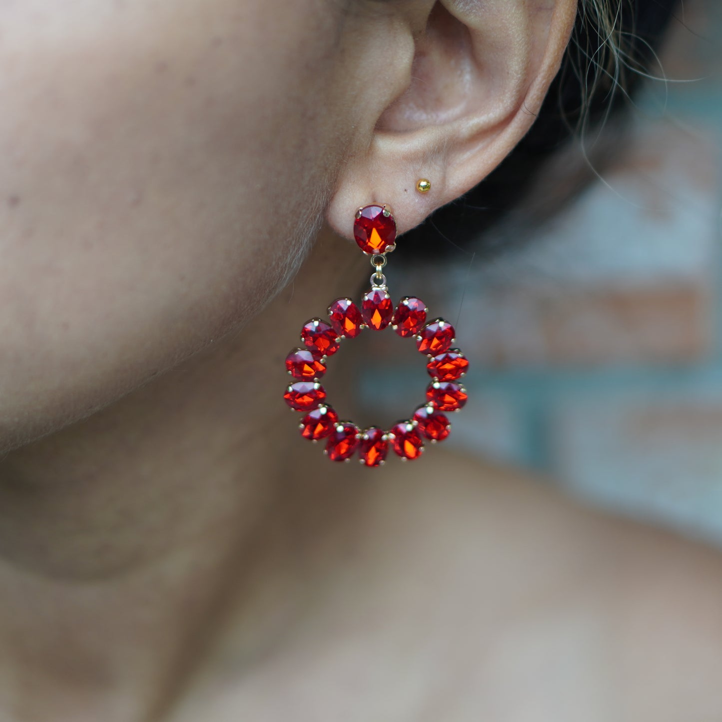 Faux Ruby Statement Earrings