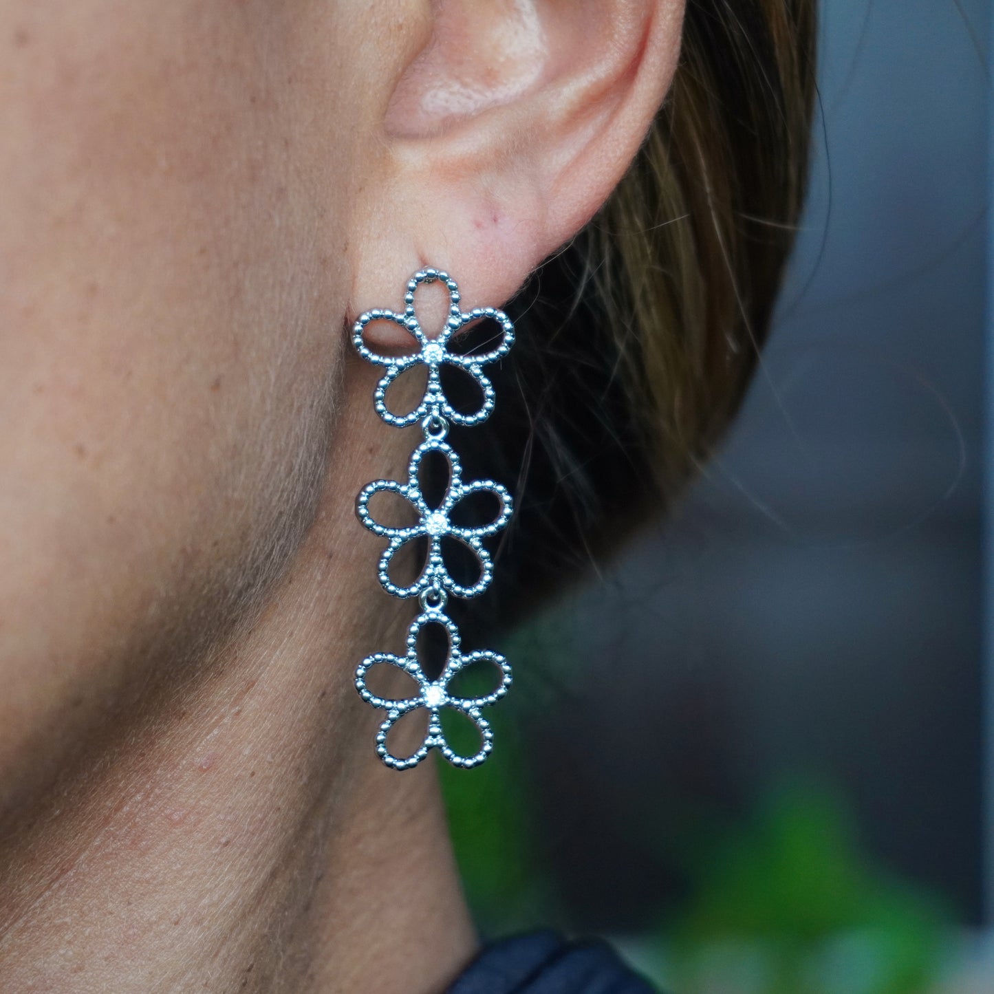 Silver Flower Design Earrings