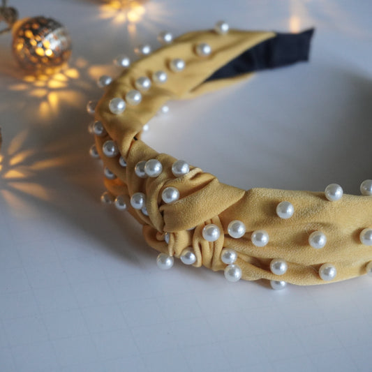 Mustard Colored  Pearl Knot Headband