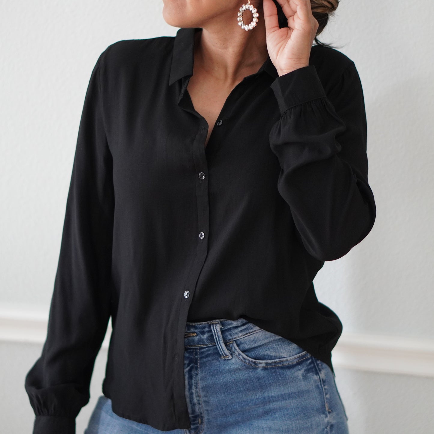 Black Classic Button Down Top up