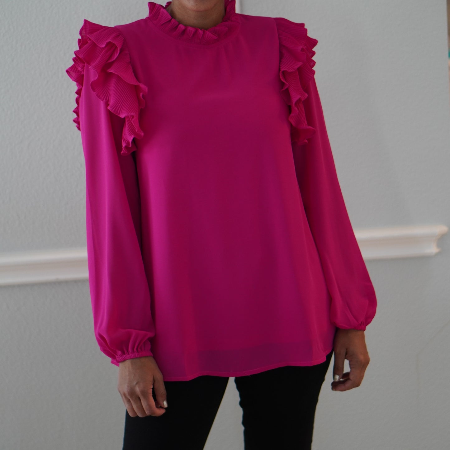 Magenta Ruffled  Long Sleeve Top