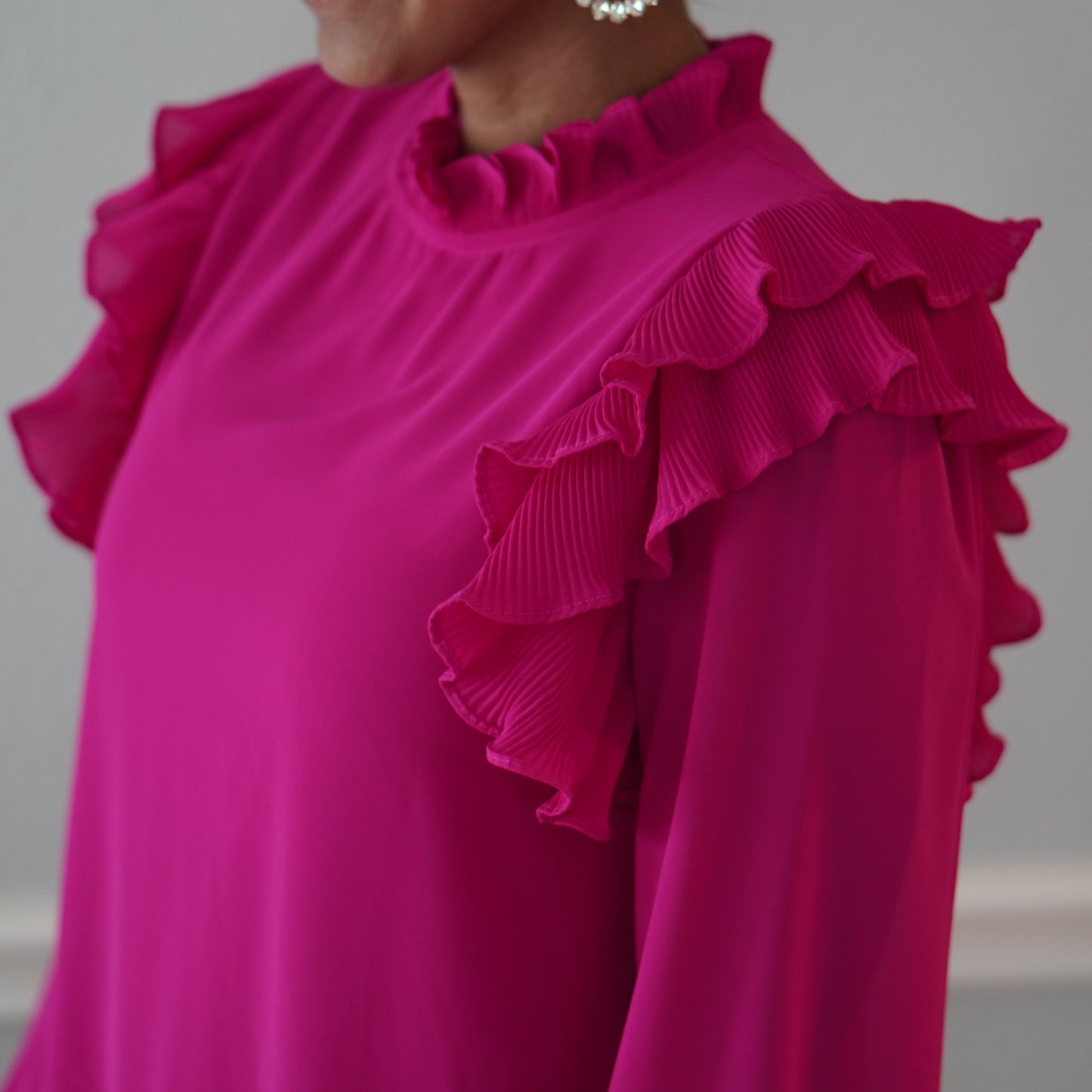 Magenta Ruffled  Long Sleeve Top