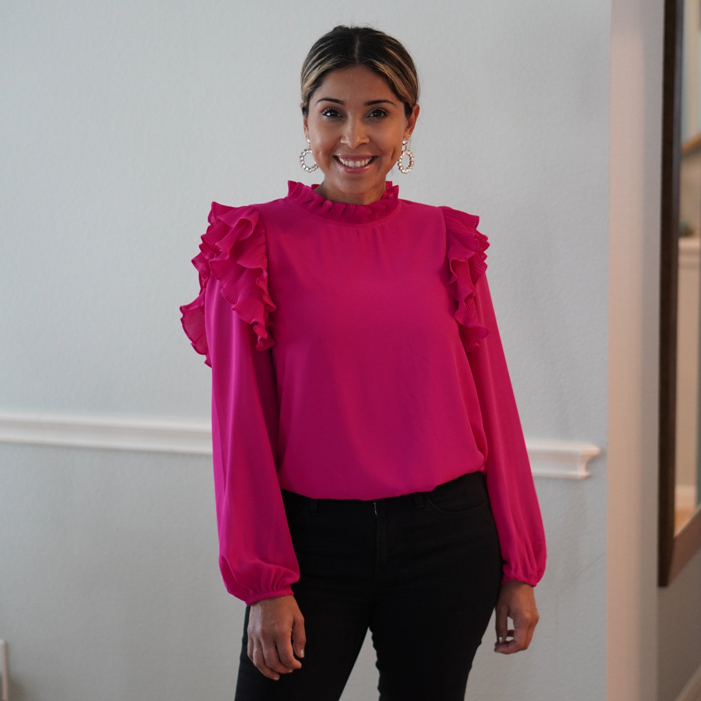 Magenta Ruffled  Long Sleeve Top