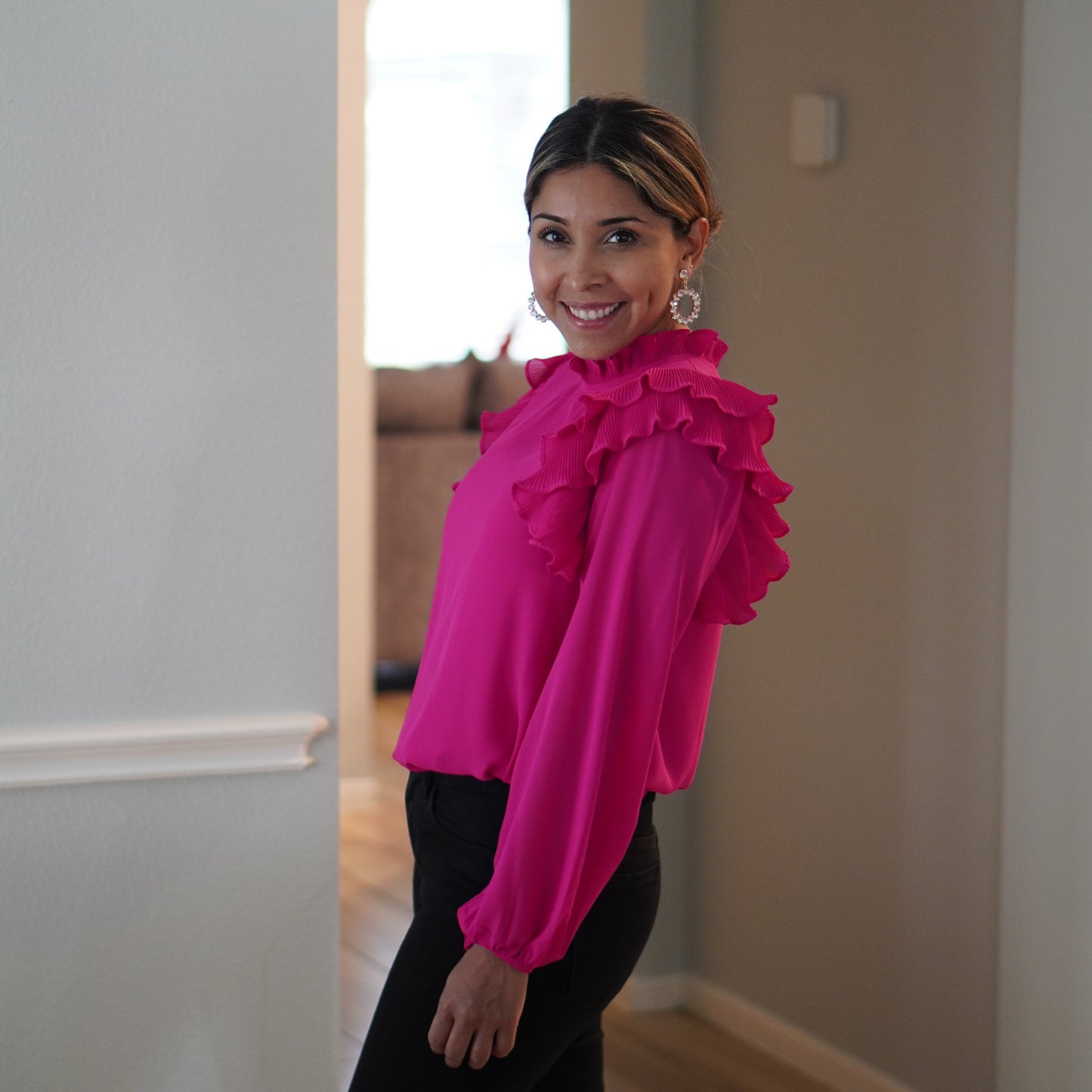 Magenta Ruffled  Long Sleeve Top