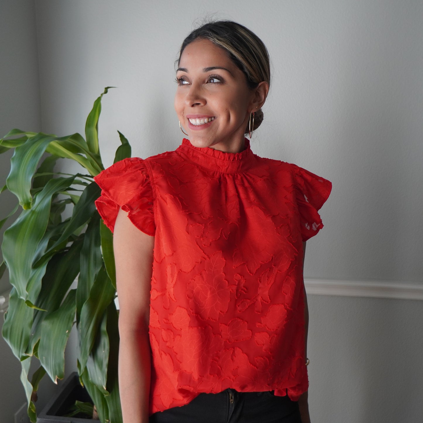 Red Ruffle Sleeve Top