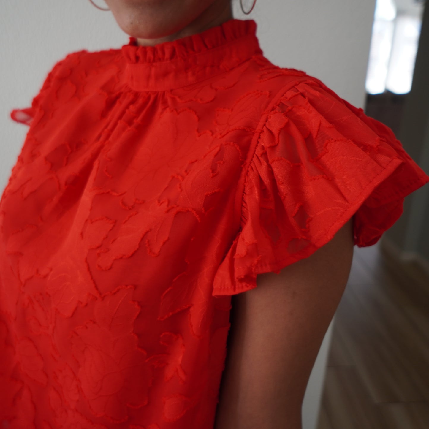 Red Ruffle Sleeve Top