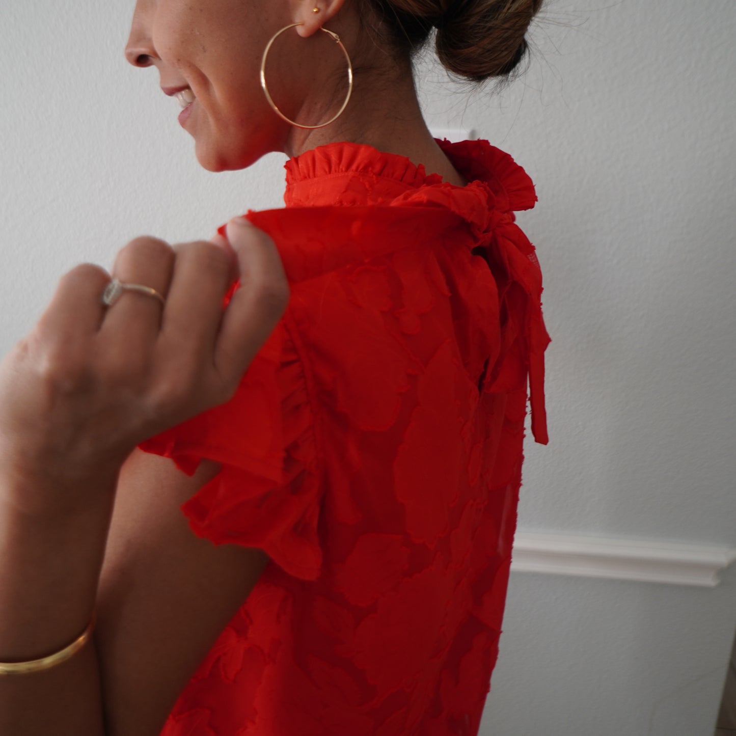 Red Ruffle Sleeve Top