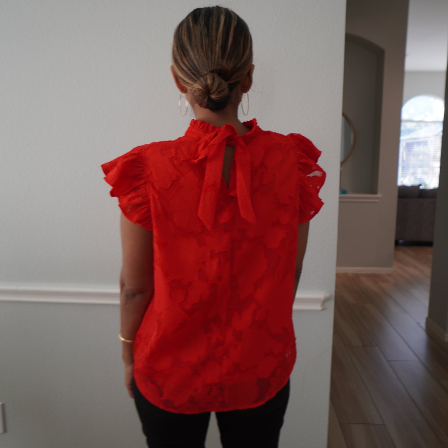 Red Ruffle Sleeve Top