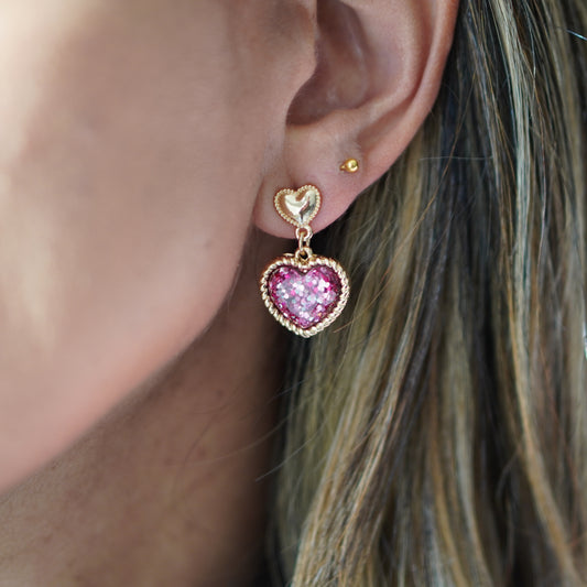 Pink Heart Drop Earrings