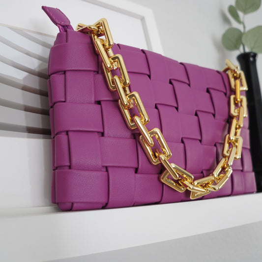 Magenta Quilt Vegan Leather Clutch