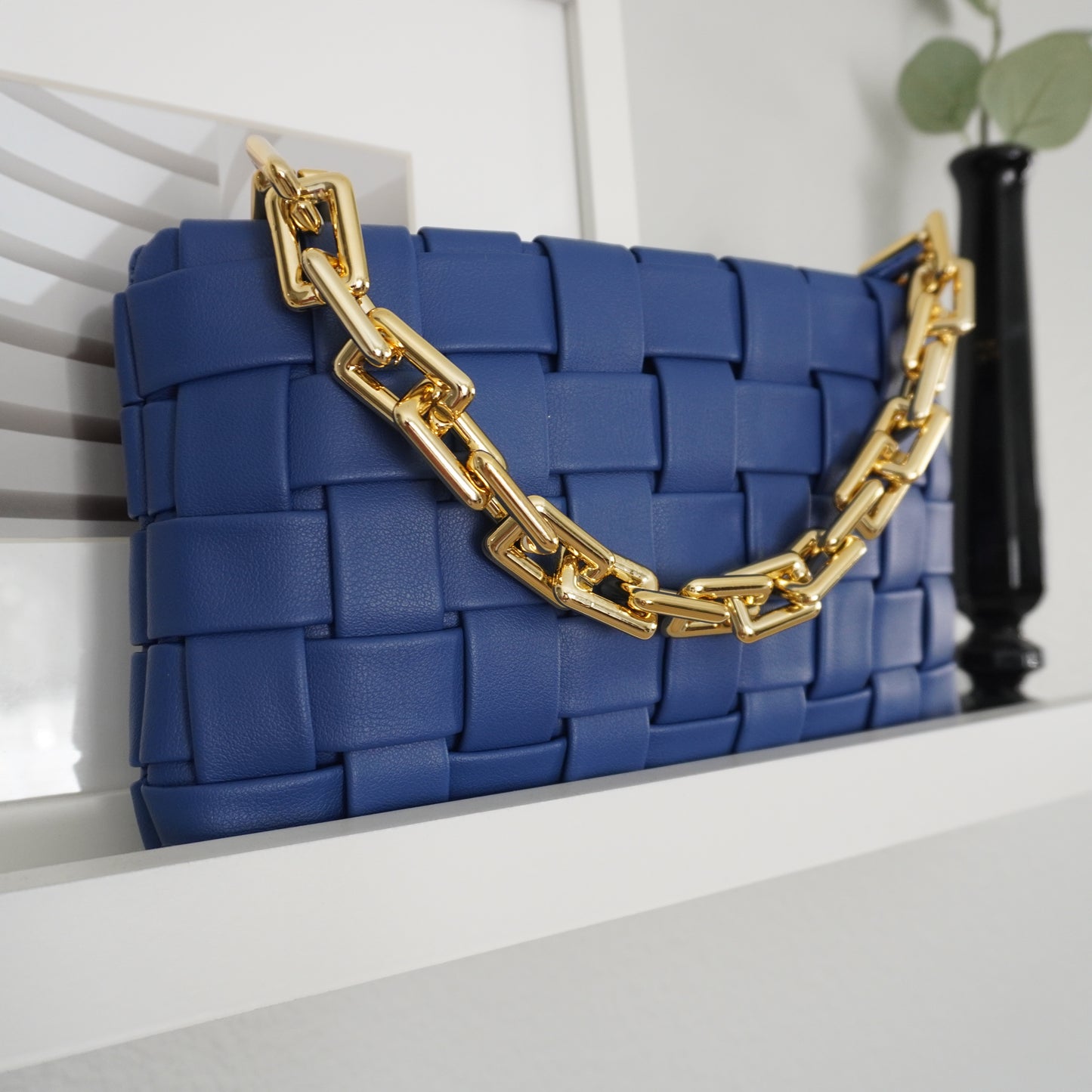 Royal Blue Quilt Vegan Leather Clutch