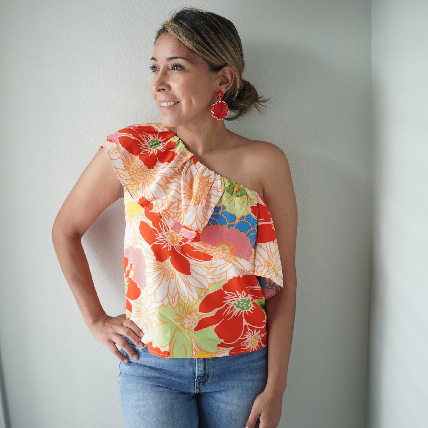 Floral Print One Shoulder Top