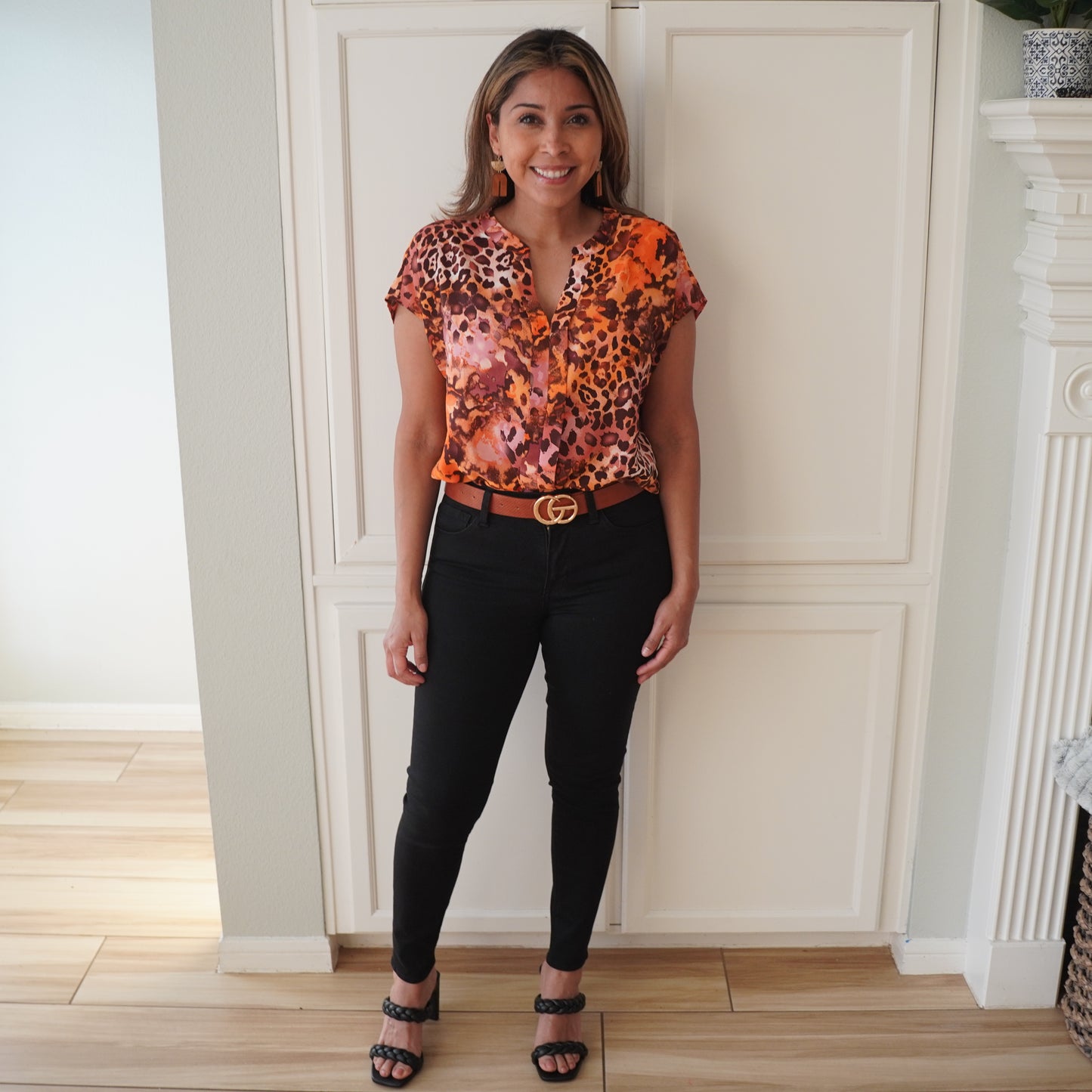 Orange Animal Print Top