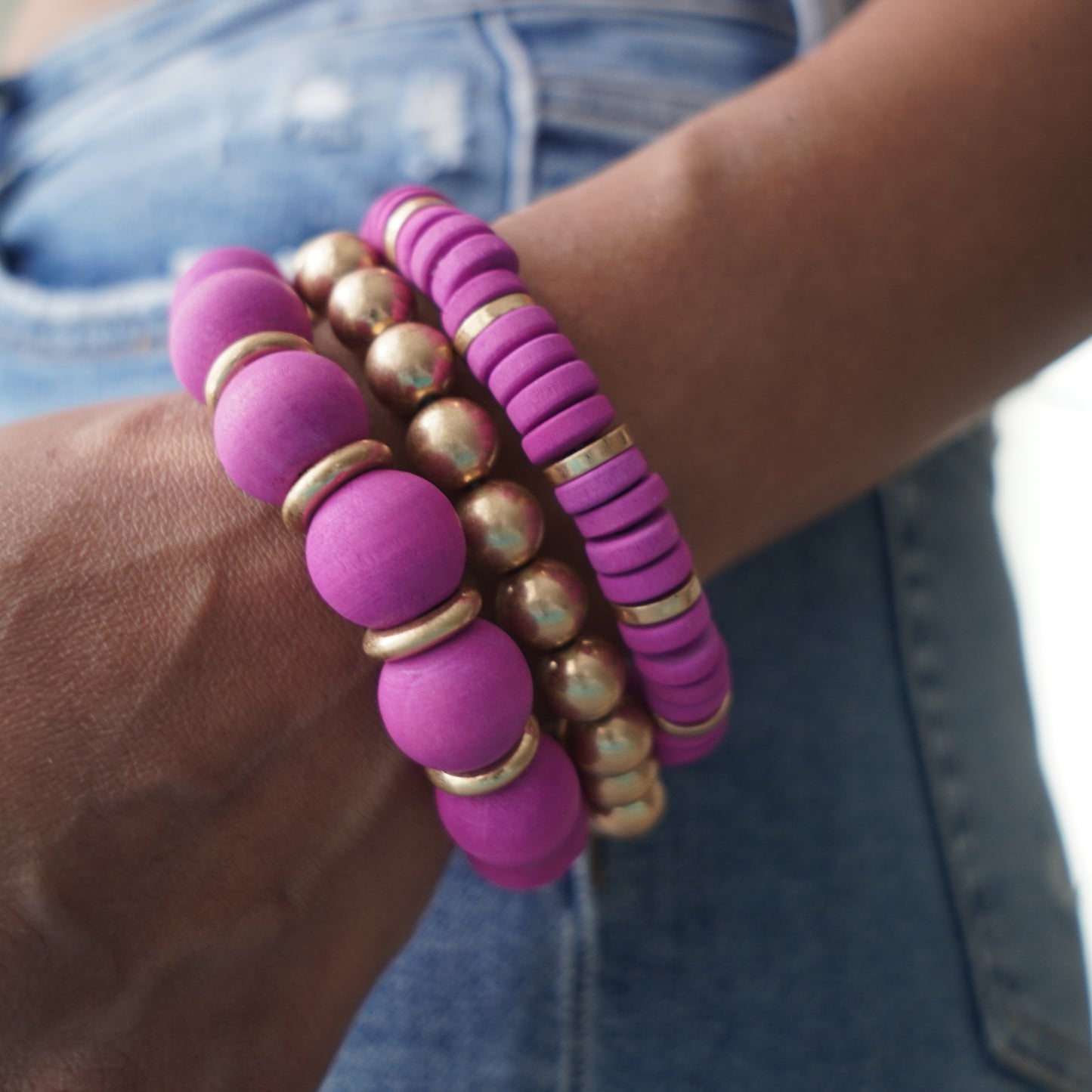 Fuchsia And Gold Statement Bracelets