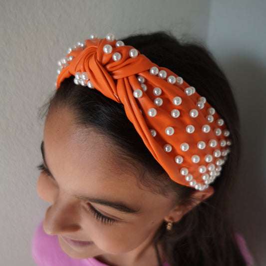 Orange Faux Leather Knot Headband