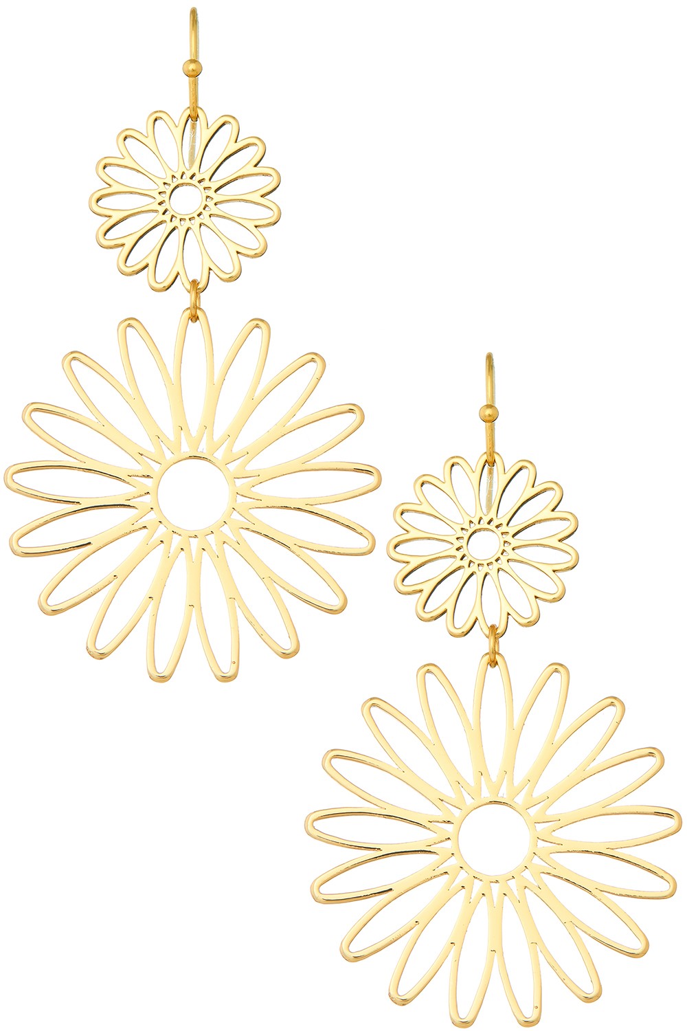 Gold Two Tier Flower Dangle Earrings