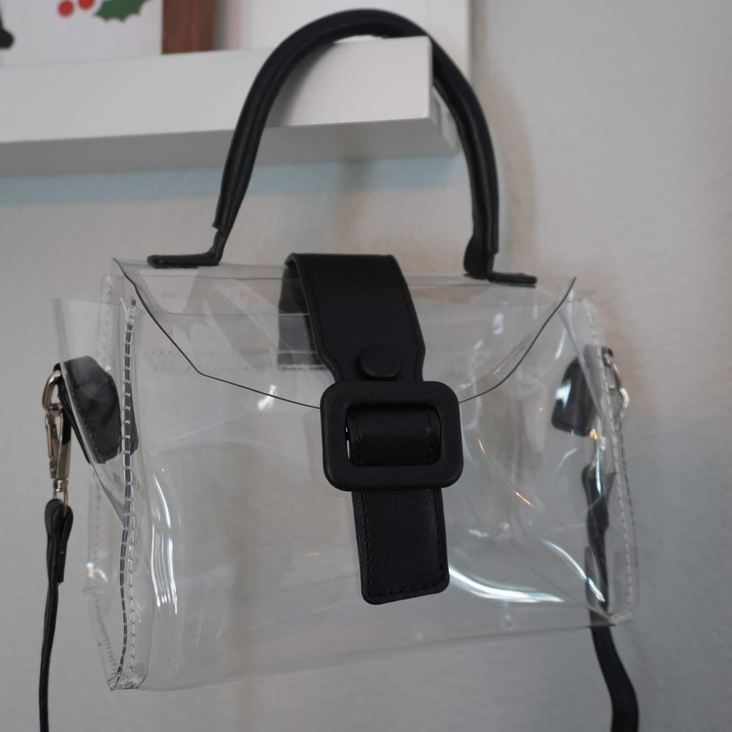 Clear Top Handle Bag With Crossbody Strap.