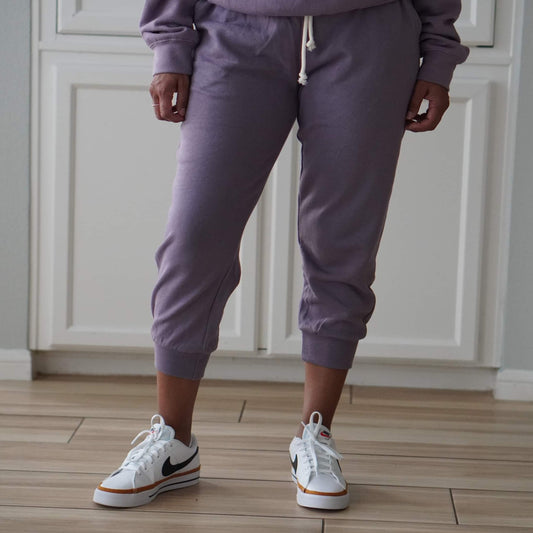 Dusty Purple Cotton Terry Capri Joggers